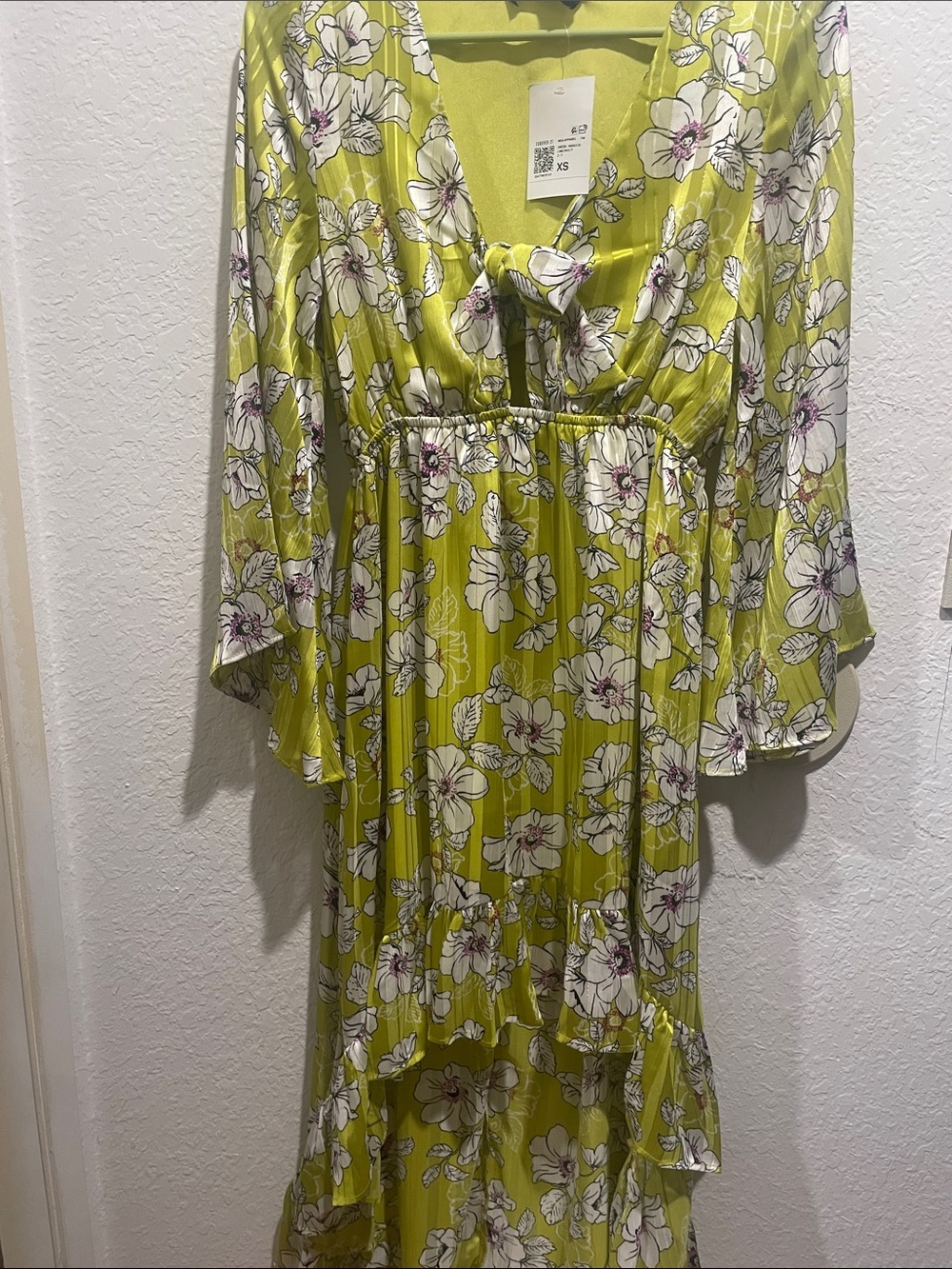 Forever 21 Lime Green Floral Maxi Dress with Tie-Front